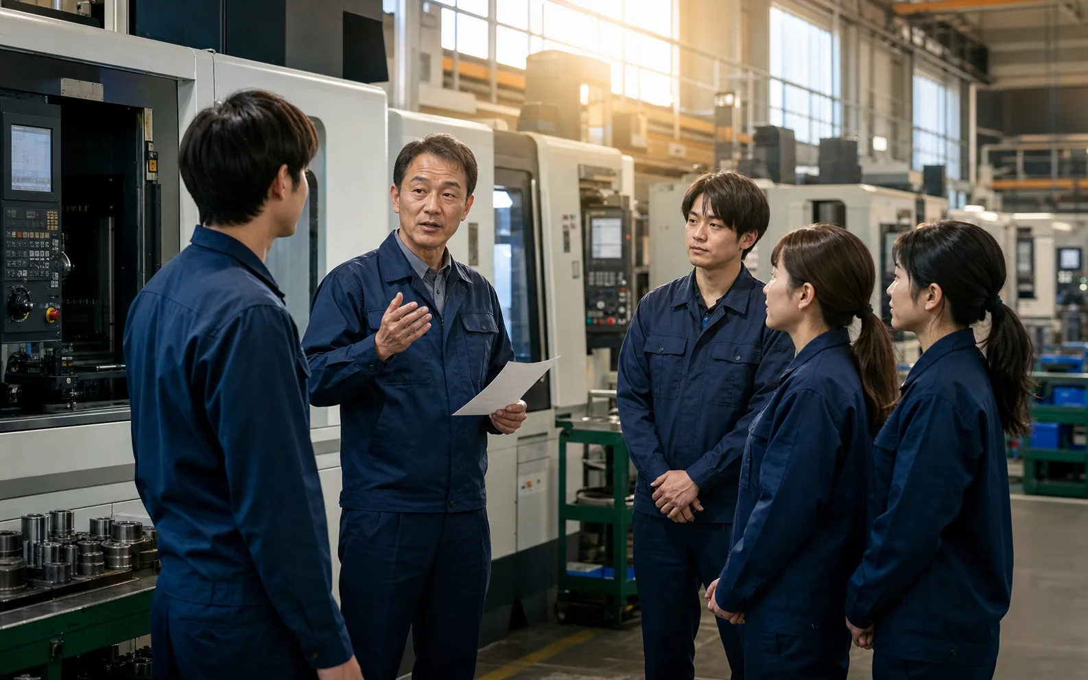 朝の工場ミーティング