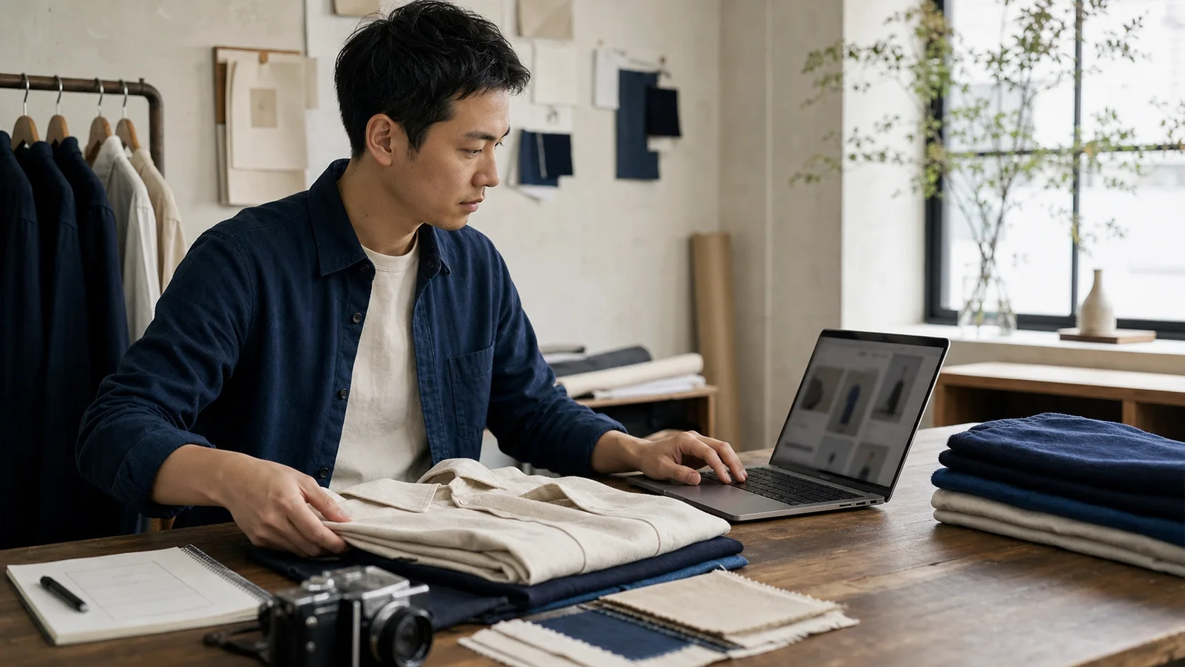 オンラインストアの商品ページを確認するEC課の桐山