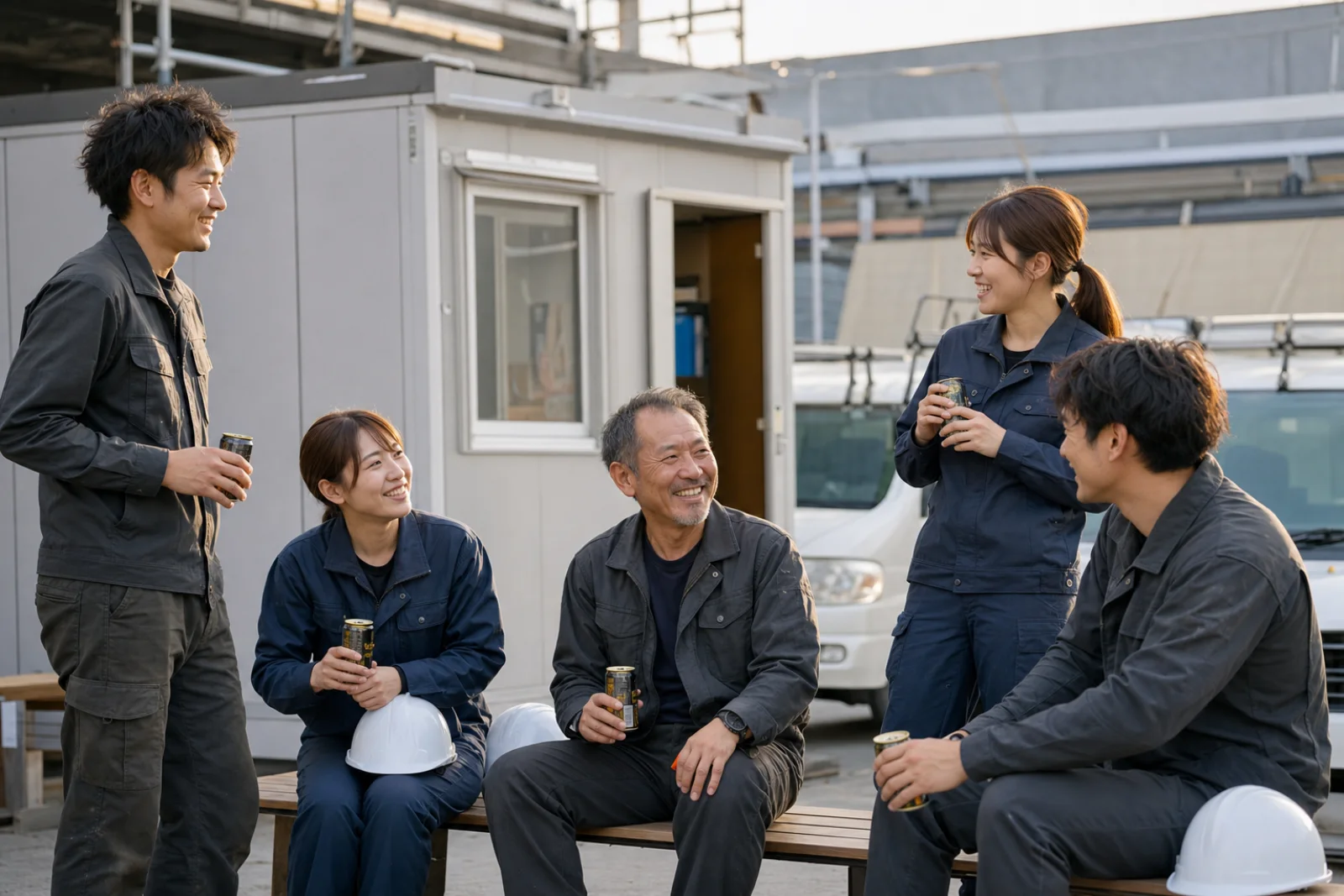休憩中に談笑するスタッフ