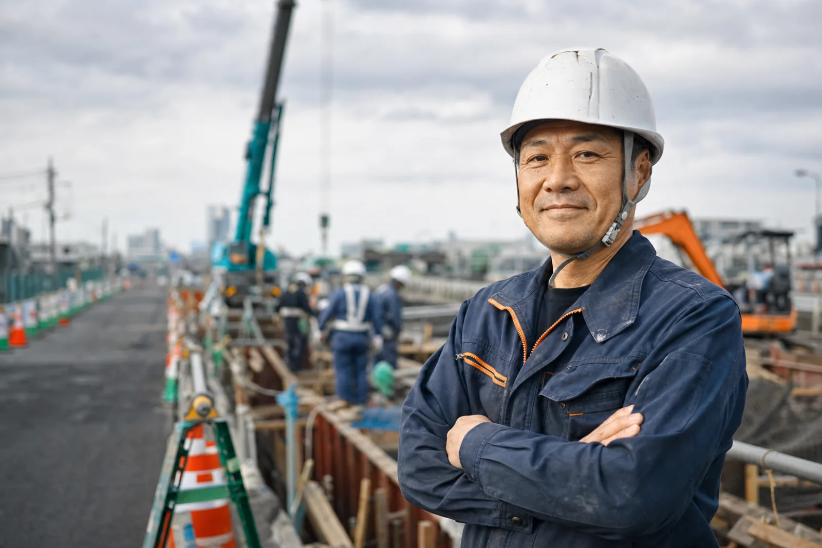 腕を組んで笑う職長・田村健吾