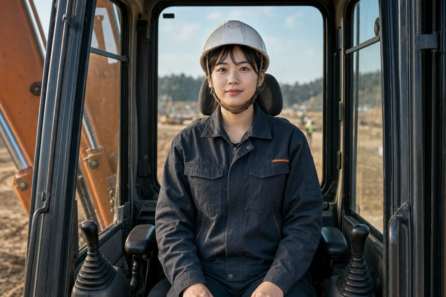 正面を向く重機オペレーター・三浦彩香のインタビューポートレート