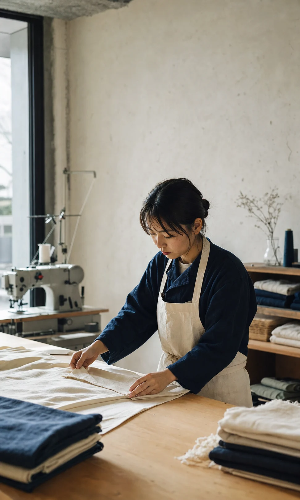 服装・工房背景・光を整えた縫製スタッフの働く風景